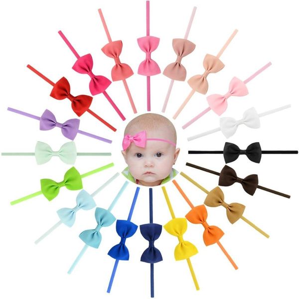 20 pièces bébé filles enfants ruban gros-grain nœud de cheveux bandeaux minces accessoires de cheveux pour les tout-petits en bas âge mode couvre-chef bandeau