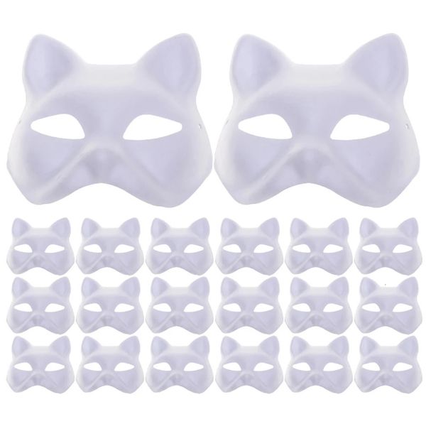 20 pcs masque dessiné à la main Facemask Diy Pulp Masks Party Cat Paper Femmes Masquerade White Miss Animal Kids Therian 240328