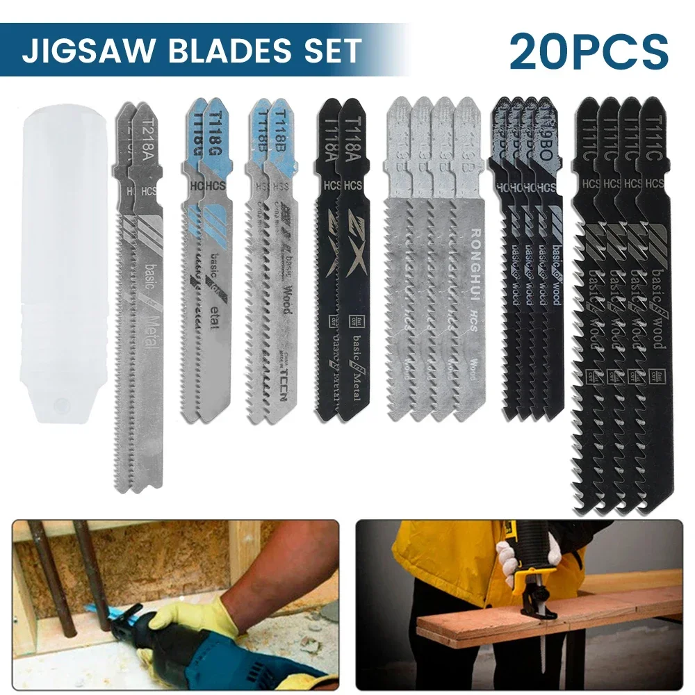 20 PCs Puzzlautklingen Set T-Waft HCS Jig Saw Saw Blades für Holzplastik-Metall-Schneiden t119BO/T119B/T111C/T218A/T118A/T118B/T118G