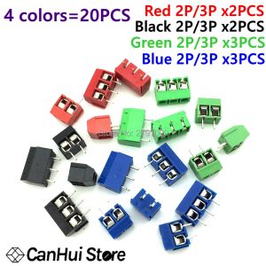 20 PCS KF301- 2P 3P VIS Terminal 5,0 mm Blocage 2 broches 3 broches Connecteur de blocs de borne PCB Bleu, vert, rouge et noir sélectionnable