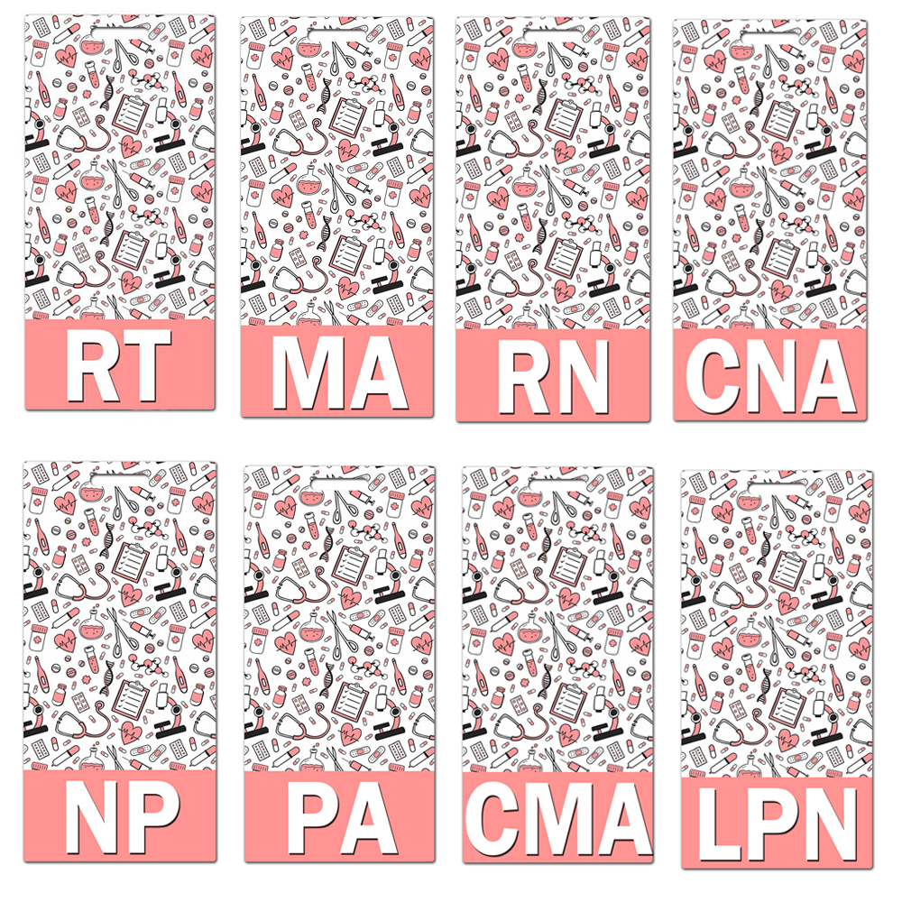 20 Pcs / Lot Custom Accessories Medical Design Vertical Name Tag PVC Material Name Badges RN CNA LPN RT MA NP CMA Badge Buddy For Nurse Gift