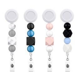 20 pcs/lot porte-clés personnalisés plusieurs couleurs Silicone perlé infirmière Badge bobine avec pince crocodile pour étudiant enseignant infirmière cadeau accessoires