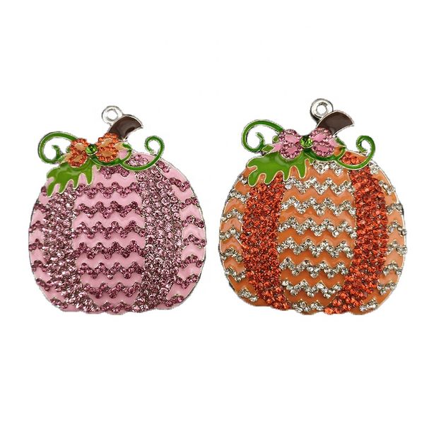 20 unids/lote colgante personalizado rosa y naranja diamantes de imitación esmalte calabaza encantos para regalo/decoración de Halloween