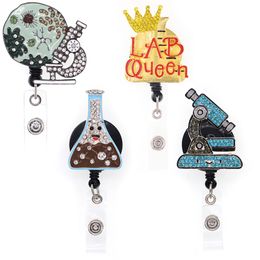 20 PCS/Lot Fashion Key Rings Mix Style Sparkles Badge Reel Lab Queen Microscope Science Chemistry Series Metal ID Badge Holder