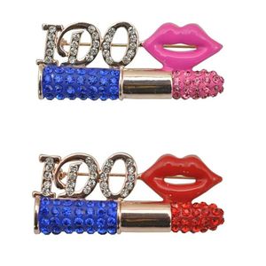 20 uds/lote moda mujer broche rosa/rojo diamantes de imitación labio Sexy beso lápiz labial broches Pin para regalo