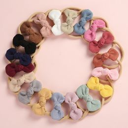 20 stks / partij, zachte corduroy knoop boog nylon hoofdbanden of haarclips, baby shower cadeau LJ201226