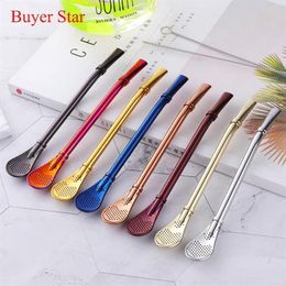 20 pcs lot paille métal acier inoxydable paille Bombilla Gourd boire filtré placage or rose or noir pailles254v