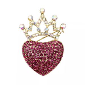 20 unids/lote, precio al por mayor, broches de joyería de moda, diamantes de imitación de cristal en forma de corazón con broche de corona para decoración/regalo