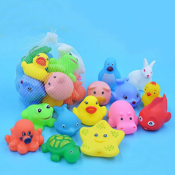 20 Uds animales mezclados nadando agua colorido flotante suave pato de goma sonido al estrujar juguete de baño chirriante al por mayor