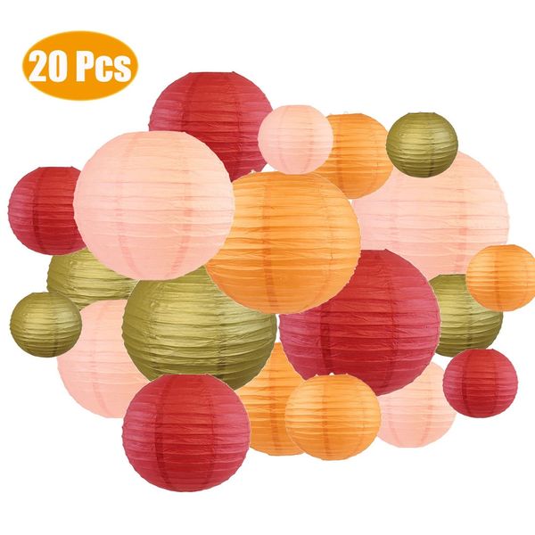 Lanternes en papier assorties, 20 pièces, 6, 8, 10, 12 lampions, mélange de vin, pêche, Orange, or, décoration suspendue pour la maison, fête de mariage, 240127