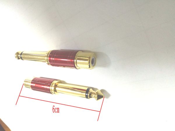 20 piezas de conector mono chapado en oro rojo de 6,35 mm (1/4 pulgadas) a adaptador hembra RCA