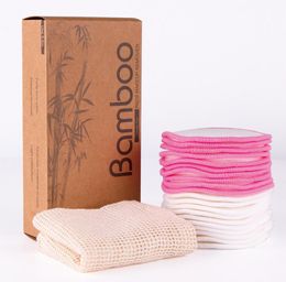 20 pièces tampons démaquillants réutilisables rose blanc nettoyage du visage bambou avec sac à linge démaquillant coton Rounds8104203