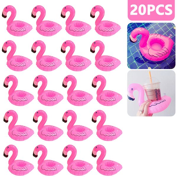 20 Pcs Tropical Flamingo Party Décoration Porte-gobelet Pvc Eau Flotteur Gonflable Boisson Tasse pour Adultes Piscine Drinkware Plateau Décor