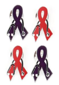 20 PCSLOT Fashion Red and Purple Ematel Brooches Ribbon Forme avec le stéthoscope Cancer du sein Awarest Butterfly Pins pour 7530687