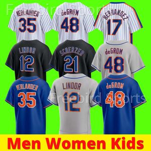 20 Pete Alonso Justin Verlander honkbal Jersey Max Scherzer 48 Jacob deGrom Javier Baez Francisco Lindor Darryl aardbei blauw witte truien aangepaste mannen kinderen vrouwen