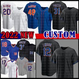 20 Pete Alonso Nouveau maillot de baseball personnalisé 2022 Darryl Strawberry Mike Piazza Jacob deGrom Syndergaard Conforto Hernandez Cespedes