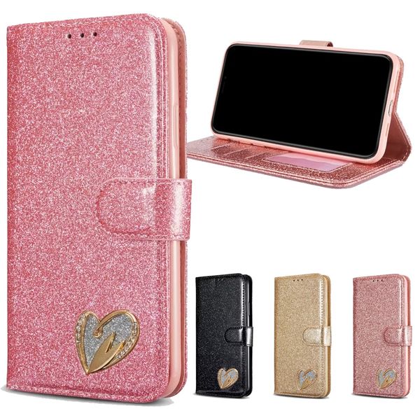 20 pièces Vente Luxe Glitter Bling Wallet Phone Case pour iPhone 11 6.5 6.1 2019 X XR XS Max 6 7 8 Plus et Samsung Note 9 10 Pro S9 S10 Plus