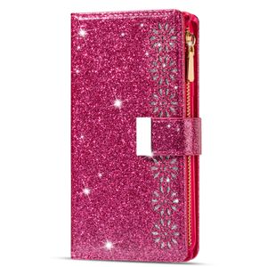 Estuches para teléfono tipo billetera para Samsung Galaxy Z Fold4 Fold3 - Starry Laser Shiny Glitter PU Leather Flip Kickstand Cover Case con monedero con cremallera