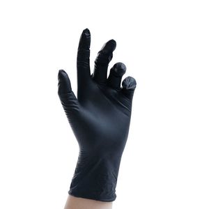 20 unidades de guantes de nitrilo negros a precio barato, desechables, sin polvo, resistentes al agua, procesamiento de alimentos