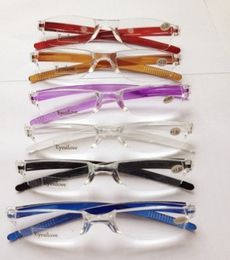 20 stuks / partij Populaire plastic leesbril, onbreekbaar! Sterkte van +1.00 tot +4.00 Veel kleuren accepteren gemengde bestelling