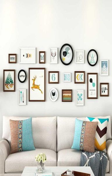 20 pièces Cadre moderne Rec Home for Living Room Set Round Wall Photo Pictures d'art en bois Decoration3096 XTODX