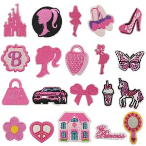 20 Pièces Nœud Rose Fer sur Patchs Dessin Animé Filles Motif Brodé Applique Patch de Réparation Décoratif pour Vêtements DIY Robe Jeans Casquettes