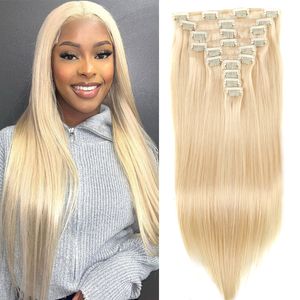 Clip in Hair Extensions Human Hair Bleach Blonde 14-30 inch Remy Hair Clip-In Extensions Dubbele inslag Rechte blonde haaruitbreiding voor vrouwen #613 160G 10PCS 22Clips