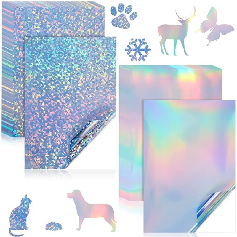 20 Sheets Holographic Self Adhesive Paper Printable Vinyl Sticker A4 Size Rainbow Printable Paper for Inkjet Printers