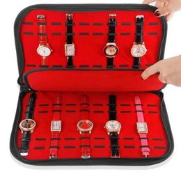 Boîte de montre à 20 fentes, organisateur pour hommes, rangement en cuir avec fermeture éclair, organisateur de bande Clre, noir rouge 240110