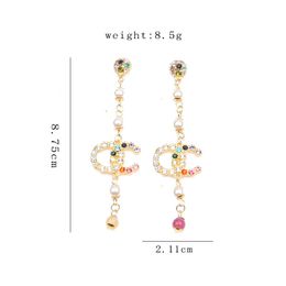 20 Estilo 18K Chapado en oro Diseñador Letras Stud Hoop Pendiente largo Cuelga Cristal Geométrico Marca de lujo Mujeres Rhinestone Perla Wedding Party Jewerlry Accesorios