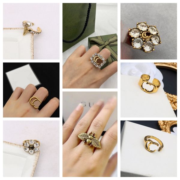 20 Estilo Clásico Diseñador de Moda Anillos de Señora Mujeres Encantos Suministros de Joyería de Boda 18 K Chapado en Oro Anillo de Metal de Cristal Joyería al por mayor