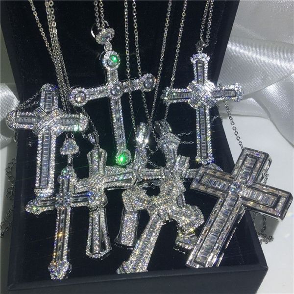 20 estilo hecho a mano Hiphop gran cruz colgante de plata de ley 925 Cz piedra colgante de la vendimia collar para mujeres hombres joyería de boda263u