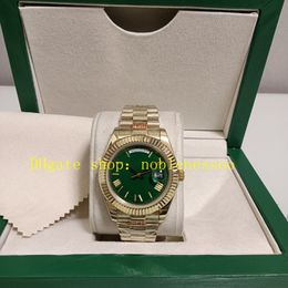 29 Style avec boîte montre une image authentique Men Date 228238 Green Cadran 40 mm 18k Gold jaune Sérotonière cannelé 904L Bracelet en acier 228239