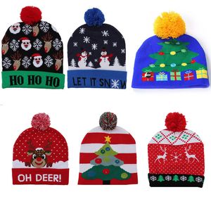 20 stijlen LED Kerst gebreide hoeden volwassen kinderen moeders winter warme beanies haakkappen voor pompoen sneeuwmannen festival party decor m4222