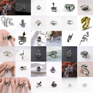 20 Stijlen Retro Gothic Snake Animal Band Ringen Vintage Mannen Vrouwen Mode Rvs Punk Open Verstelbare Ring Sieraden