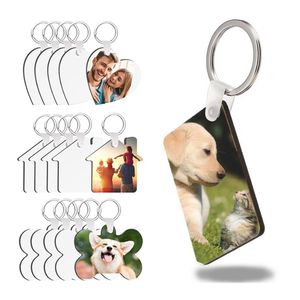 20 Stijlen Sublimatie Lege Sleutelhanger MDF Houten Hanger Thermische Transfer Dubbelzijdige Witte DIY Sleutelhanger Ring Charms