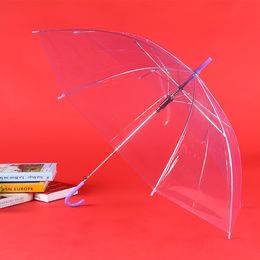Paraguas transparente de mango largo, paraguas personalizado automático con logotipo de arco iris negro, resistente al agua, 8 huesos