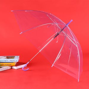 Paraguas transparente de mango largo, paraguas personalizado automático con logotipo de arco iris negro, resistente al agua, 8 huesos