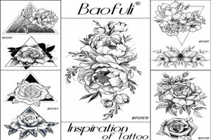 20 Styles Femmes Fleurs Noires Tatouage Transférable Faux 3D Body Art Tatoos Cou Bras Manches Rose Tatouage Temporaire Autocollant29351334449