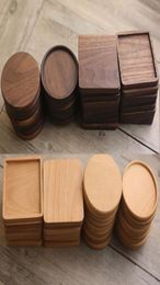 20 styles Coasters en bois mat hêtre noir noyer café thé naturel non glissement tabote boisson maison outils de bar à la maison décor du bois durable he4173847