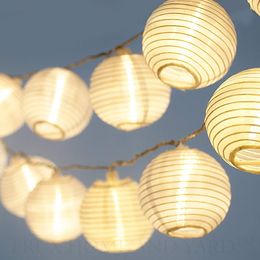 20 witte lantaarns - binnensoor buiten mini nylon led string lights op zonne -energie geopereerd 305 m