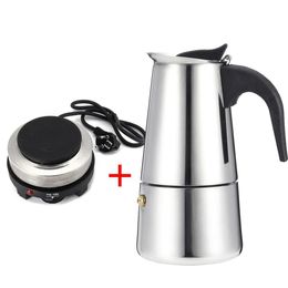 200/450 ml Draagbare Espresso Koffiezetapparaat Moka Pot Roestvrij staal met elektrische kachel Filter Percolator Koffie Brewer Ketel Pot