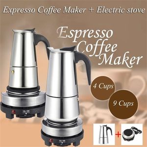 Pot en acier inoxydable de 200/450 ml Moka Espresso Latte Percolateur Cafetière avec poêle électrique Filtre Boisson Cafetiere 210408