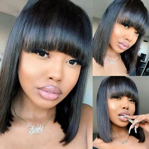 200 densité Wig Bob Wigs Human Wig Perruques pour femmes noires Brésilien Full Machine faite avec une frange Perruque Cheveux Humain Bobo Hair