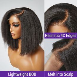 Peluca de cabello humano recto rizado de densidad 200%, peluca de cabello humano Frontal de encaje 13x4 prearrancada con cabello de bebé para mujeres negras, peluca de Bob de color