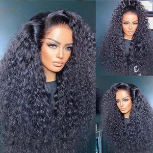 200 densité Natural Black Front Human Human 13x4 Pinky Curly Frontal Wig brésilien Transparent en dentelle Perruques synthétiques