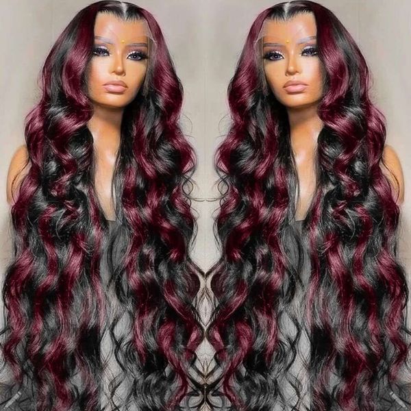 200% densité pré-cueillie 13x6 Rose Red Highlight Ombre Lace Front Brazilain Vierge Wigsless Wigs humain avec des cheveux pour bébé