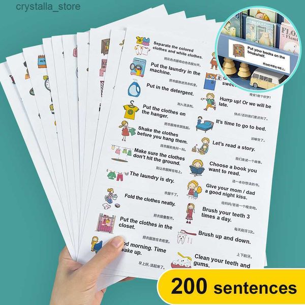 200 routines quotidiennes familiales phrases communes anglais chinois situationnel éducation de la petite enfance autocollant étiquette pour enfants décor L230518