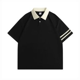 Polos à revers en coton de 200 grammes, chemise vierge unie Preppy, t-shirts lavés, uniforme de classe 240223