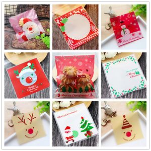 200 pièces 10x10 + 3 cm série de noël motif en plastique collation cuisson paquet bonbons biscuit sac emballage cadeau fournitures de fête de noël